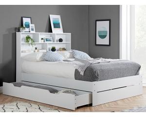 5ft King Size Alfy White Wood Shelves & Drawer Storage Bed Frame